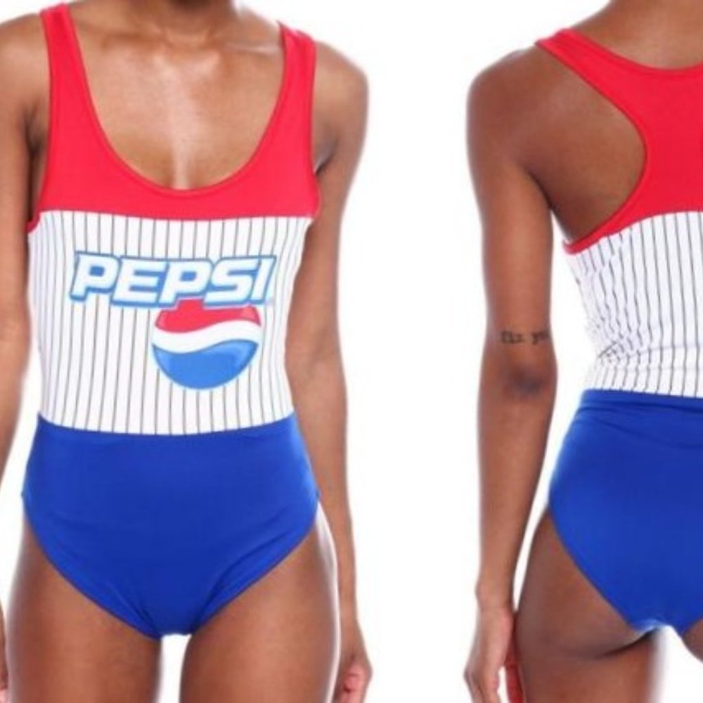 PEPSI Logo Red, White and Blue Swimsuit, Bathing suit, Bodysuit Size M